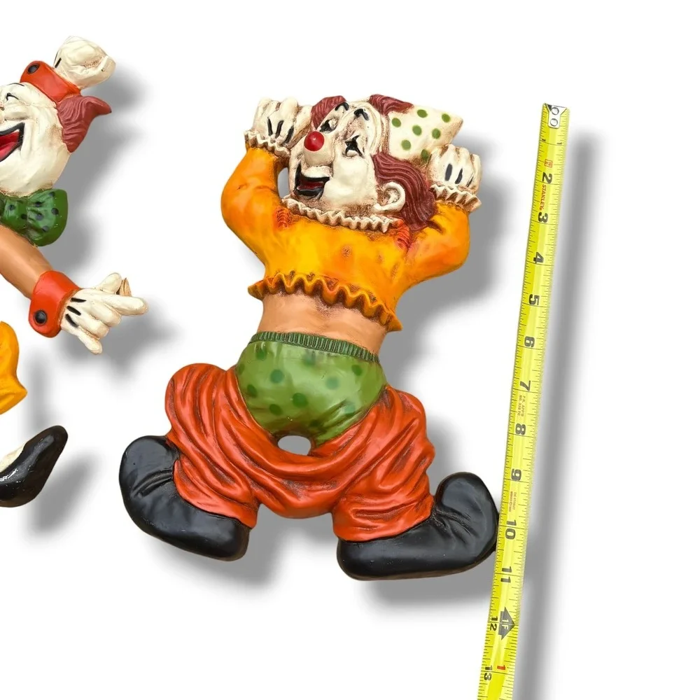 Vintage Homco Clown Wall Plaques Set of 2 Orange Green Plastic Circus Decor